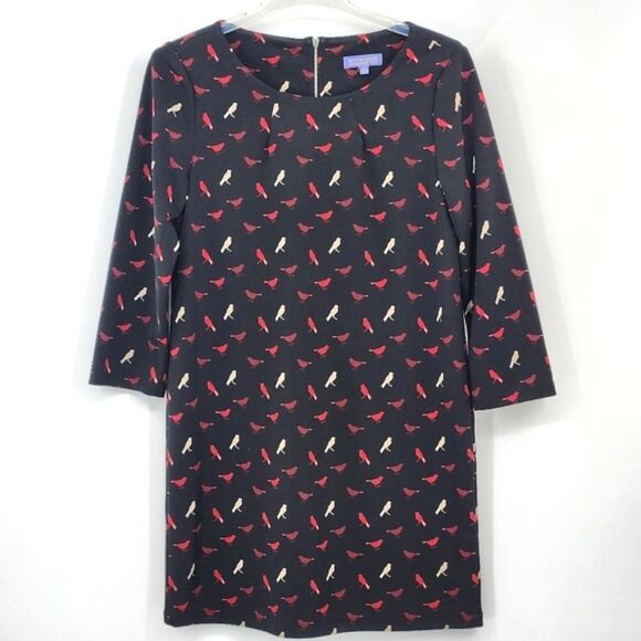 Vivienne Tam Shift Dress Size 4 Black Bird  Print 3/4 Sleeve A Line Office Work - Picture 1 of 8